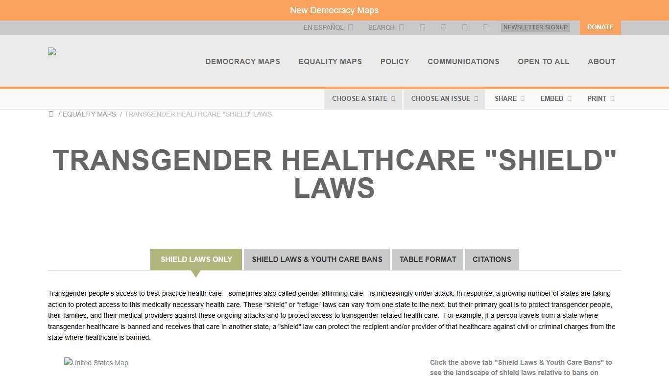 Movement Advancement Project Transgender Healthcare "Shield" Laws